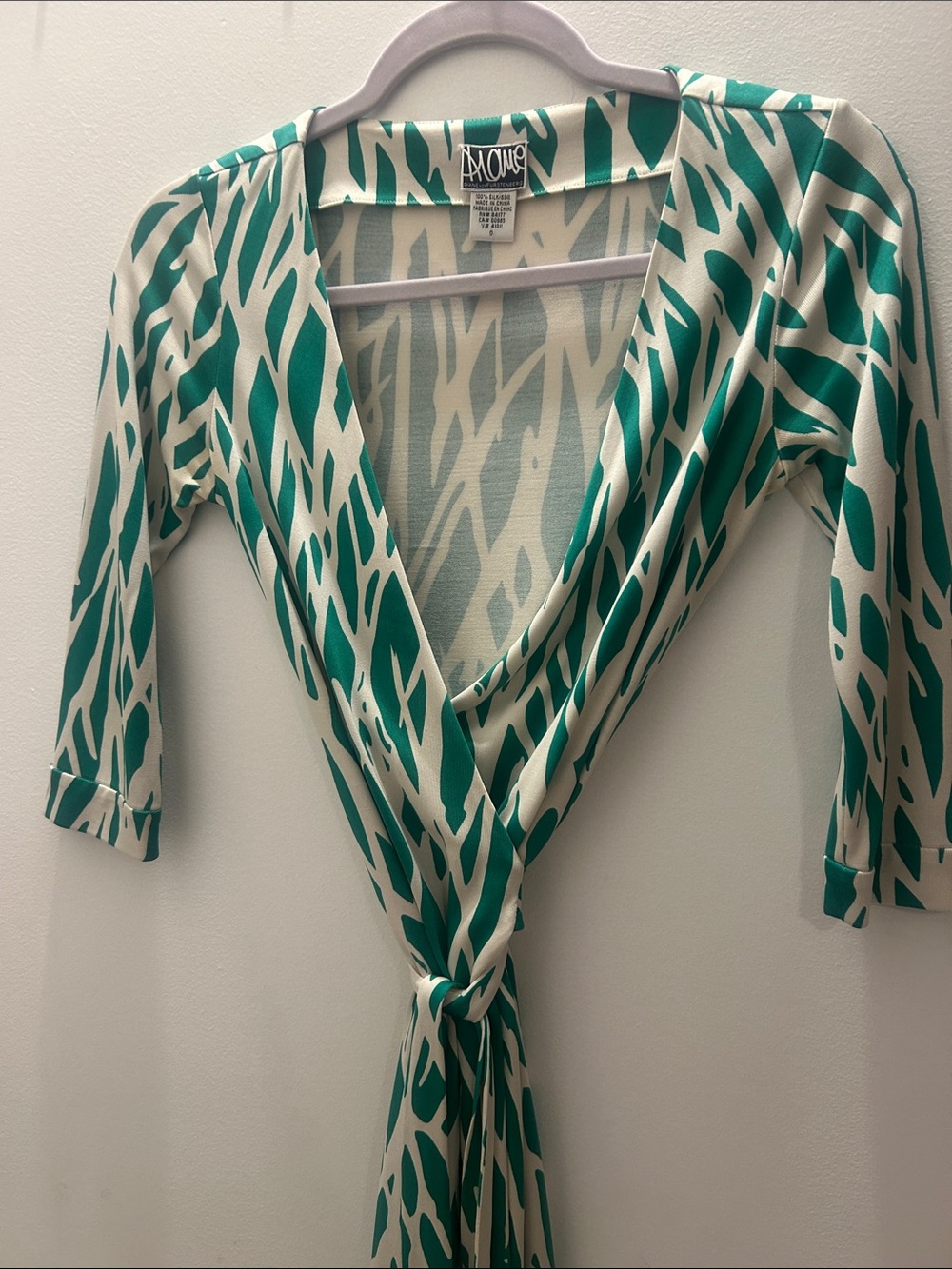 Diane Von Furstenburg Jeanne green and white Tied Wrap dress